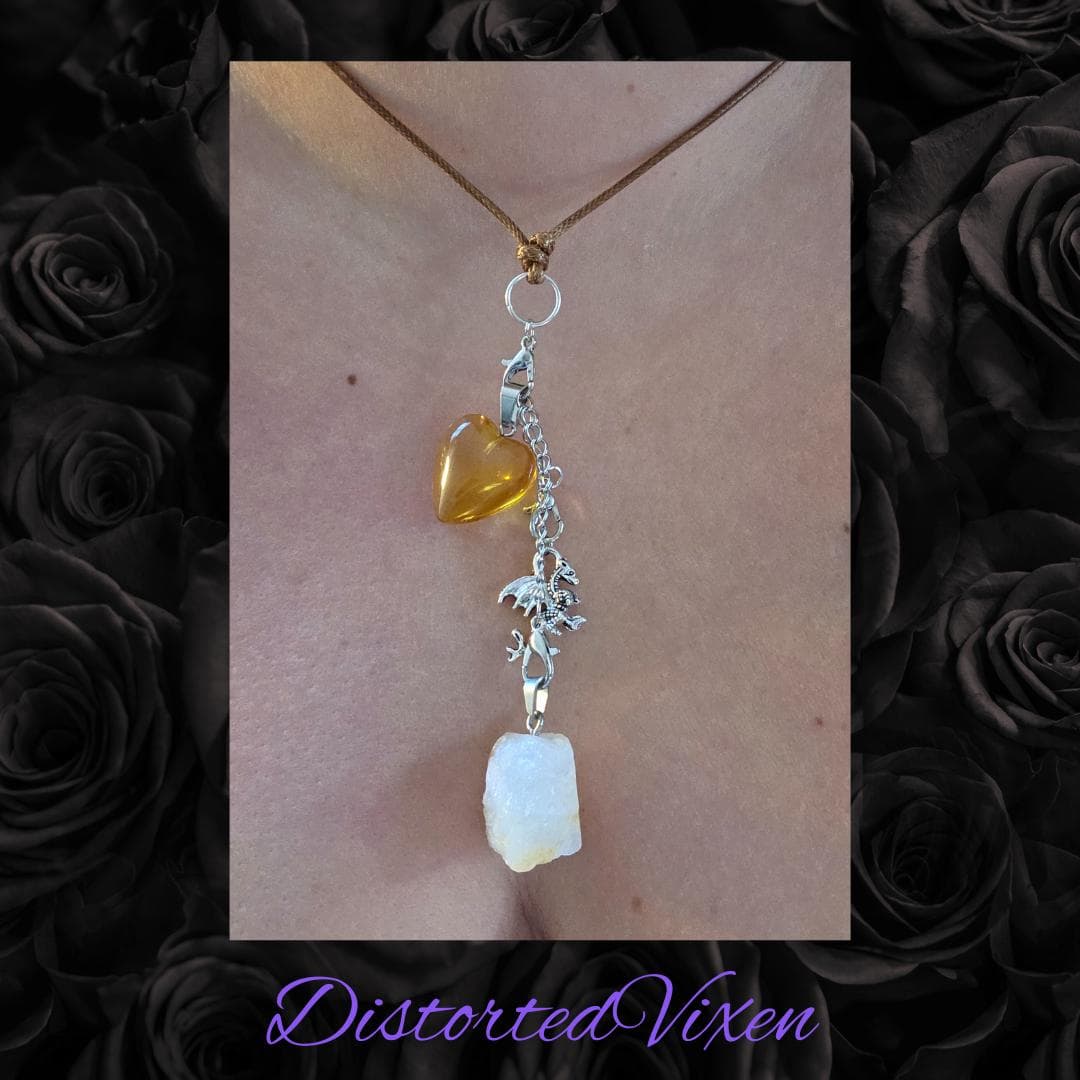 Citrine & Golden Heart Convertible Necklace | Adjustable Cord - Thumbnail 3