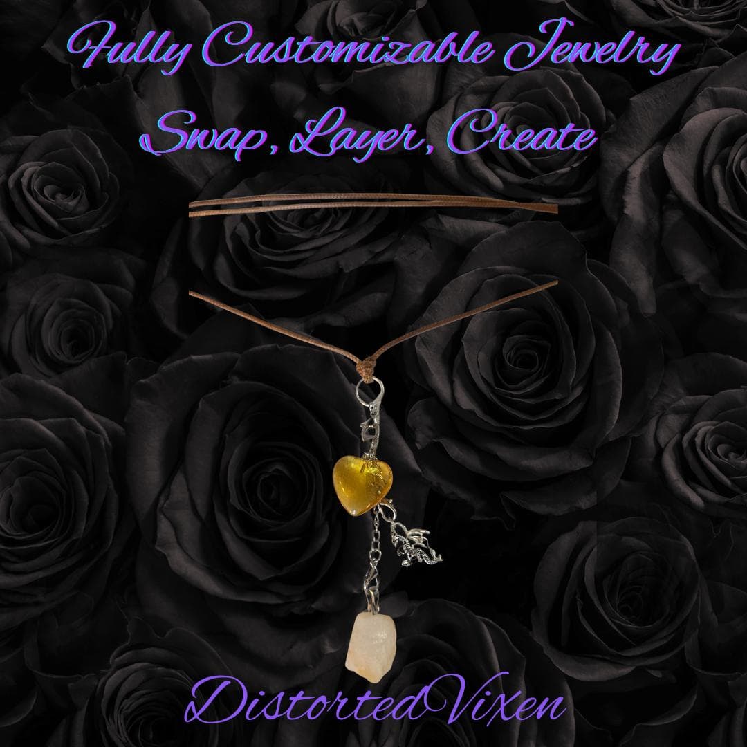 Citrine & Golden Heart Convertible Necklace | Adjustable Cord - Thumbnail 5