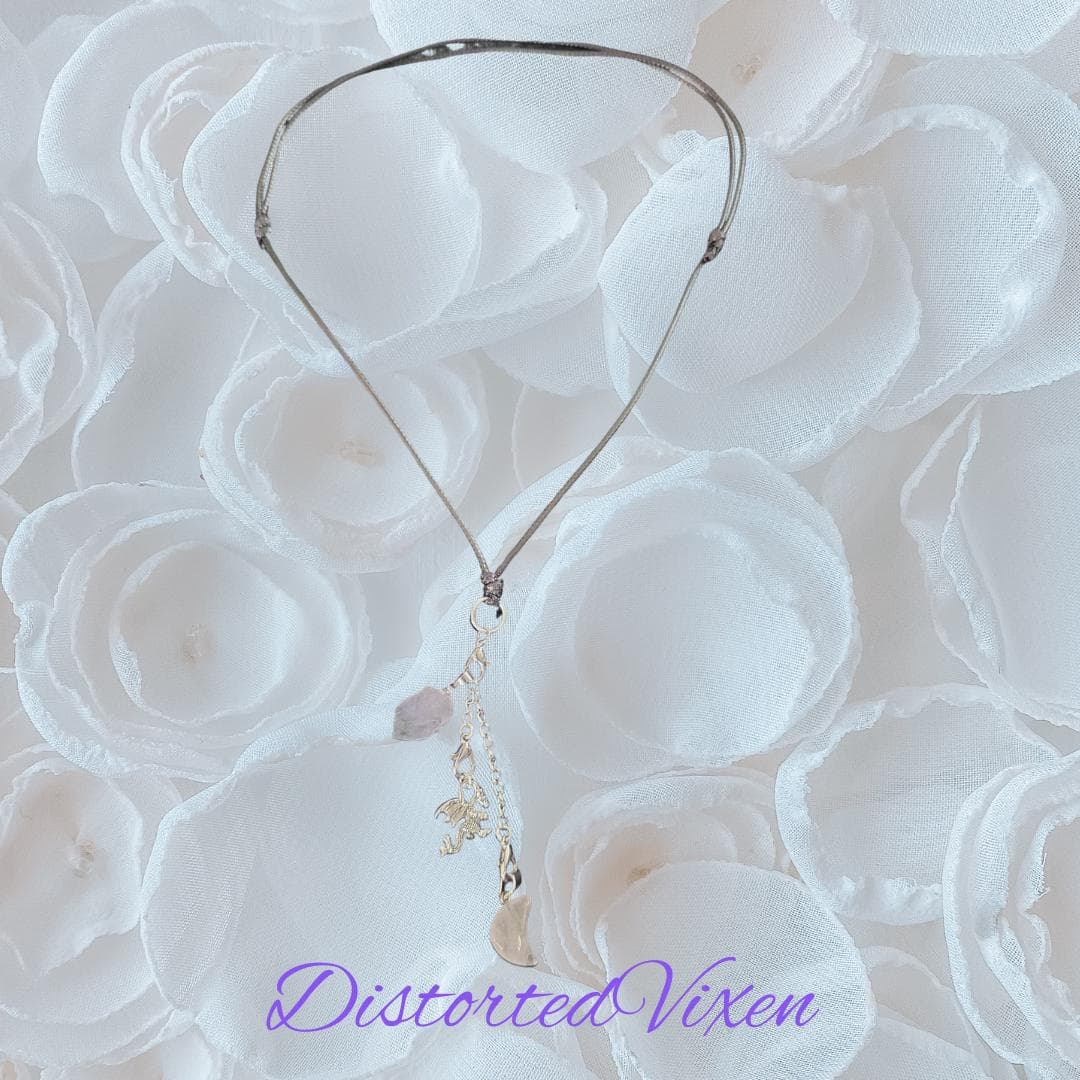 Amethyst & Quartz Moon Dragon Necklace | Adjustable Waxed Cord - Thumbnail 2