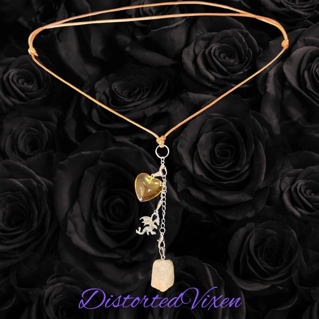 Citrine & Golden Heart Convertible Necklace | Adjustable Cord - Thumbnail 2