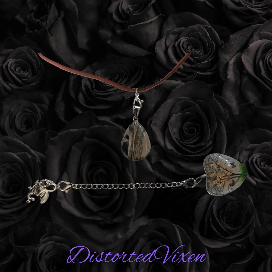 Tree of Life Heart Dragon Charm Necklace, Glass Teardrop Pendant - Thumbnail 3