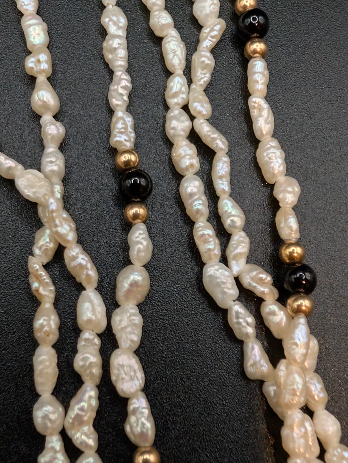 Vintage 14K Gold Multi-Strand Freshwater Rice Pearl Necklace Signed - Thumbnail 2