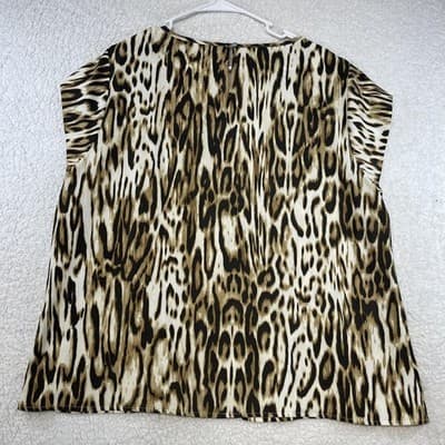 Chico's Top Womens 3 Brown Animal Print Dolman Sleeve Stretch Blouse Summer - Thumbnail 3