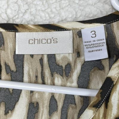 Chico's Top Womens 3 Brown Animal Print Dolman Sleeve Stretch Blouse Summer - Thumbnail 2