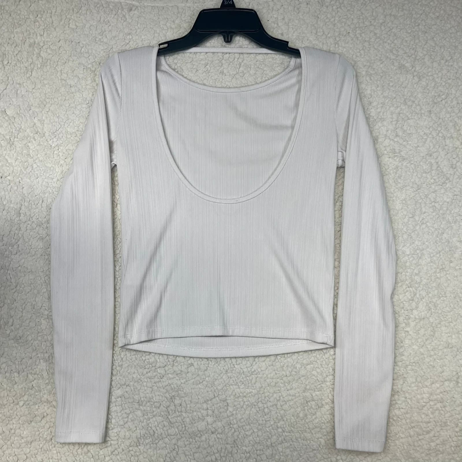 Cotton:On White Ribbed Scoop Neck Long Sleeve Top Large - Thumbnail 2
