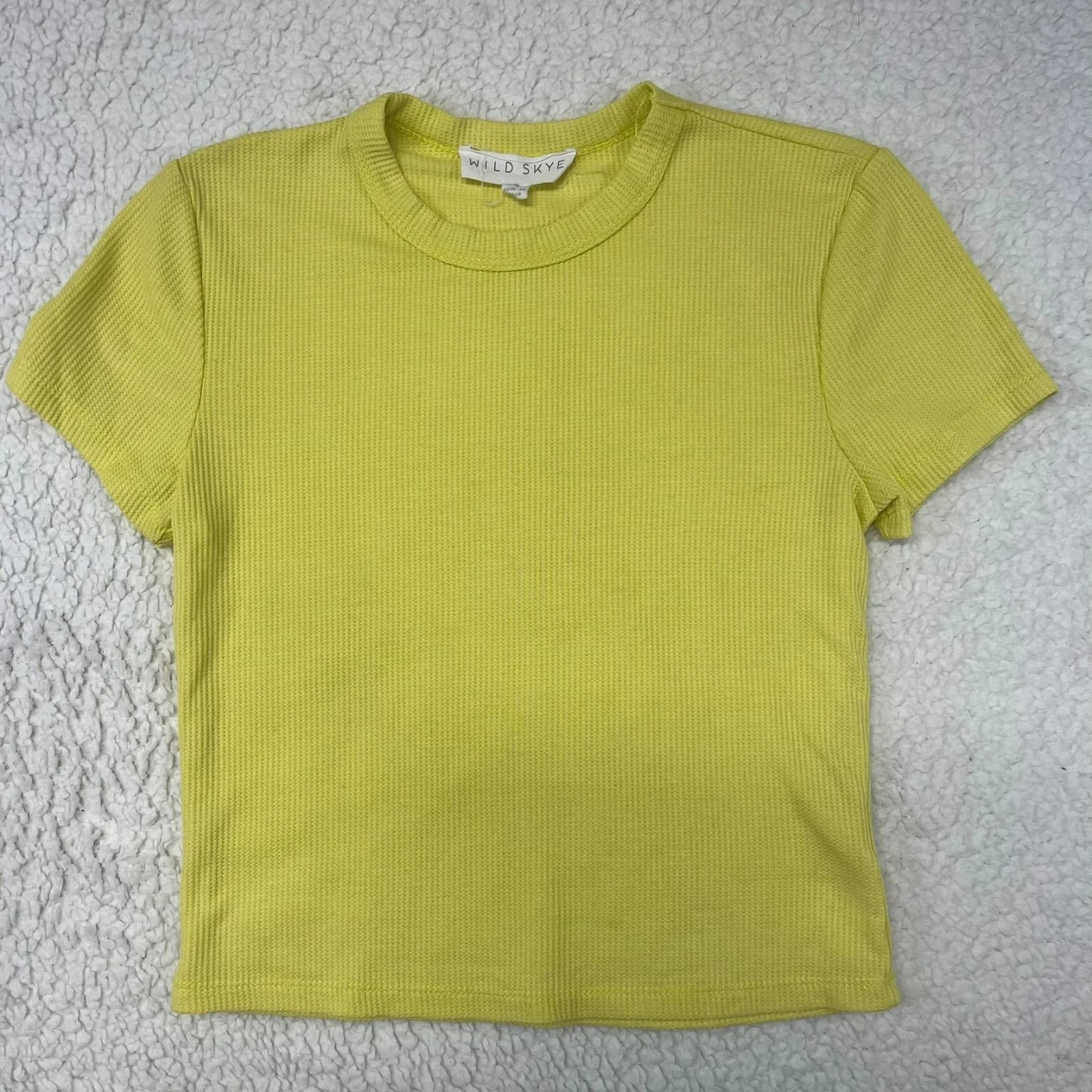 Wild Skye Lime Green Waffle Knit Short Sleeve Top Size Small