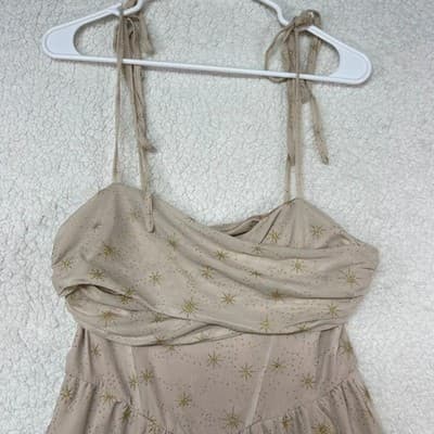 Cider Dress Womens M Beige Fit & Flare Sundress Cowl Neck Celestial Tulle Stars - Thumbnail 2