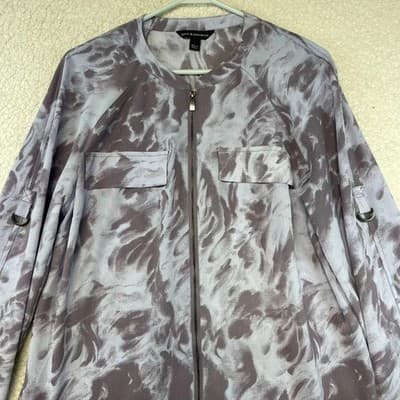 Rock & Republic Jacket Womens L Purple Geometric Zip Front Lightweight Unlined - Thumbnail 2