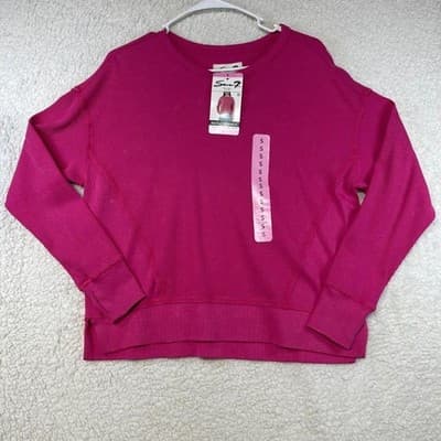 Seven7 T-Shirt Womens S Hot Pink Waffle Crew Neck Long Sleeve Relaxed Top