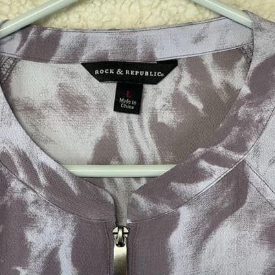 Rock & Republic Jacket Womens L Purple Geometric Zip Front Lightweight Unlined - Thumbnail 4