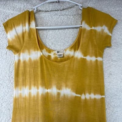 Billabong Dress Womens S Yellow Maxi T-Shirt Scoop Neck Tie Dye Stretch Jersey - Thumbnail 2