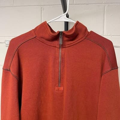 Bob Timberlake Sweatshirt Mens Large Orange Pullover 1/4 Zip Knit Mock Neck Logo - Thumbnail 3
