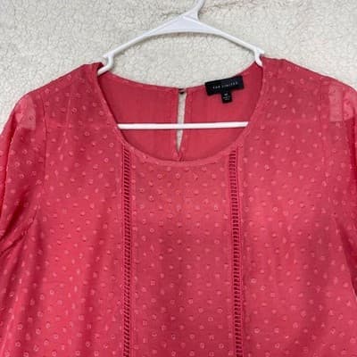 The Limited Blouse Womens XS Pink Round Neck 3/4 Sleeve Swiss Dot Tunic Sheer - Thumbnail 2