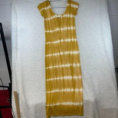 Billabong Dress Womens S Yellow Maxi T-Shirt Scoop Neck Tie Dye Stretch Jersey - Thumbnail 3