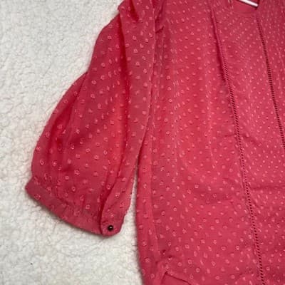 The Limited Blouse Womens XS Pink Round Neck 3/4 Sleeve Swiss Dot Tunic Sheer - Thumbnail 6