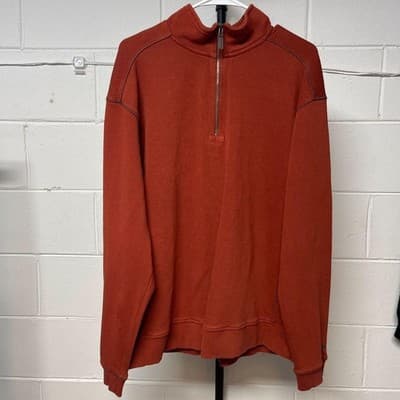 Bob Timberlake Sweatshirt Mens Large Orange Pullover 1/4 Zip Knit Mock Neck Logo - Thumbnail 2