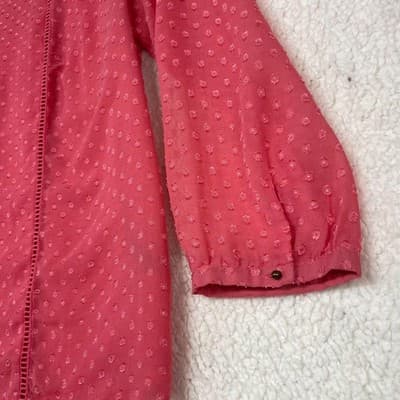 The Limited Blouse Womens XS Pink Round Neck 3/4 Sleeve Swiss Dot Tunic Sheer - Thumbnail 5