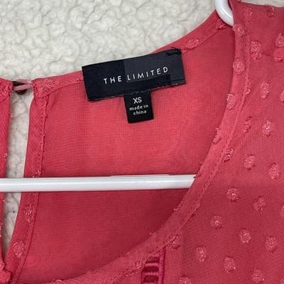 The Limited Blouse Womens XS Pink Round Neck 3/4 Sleeve Swiss Dot Tunic Sheer - Thumbnail 7