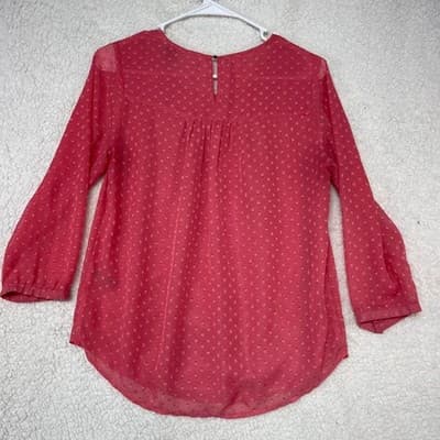 The Limited Blouse Womens XS Pink Round Neck 3/4 Sleeve Swiss Dot Tunic Sheer - Thumbnail 3
