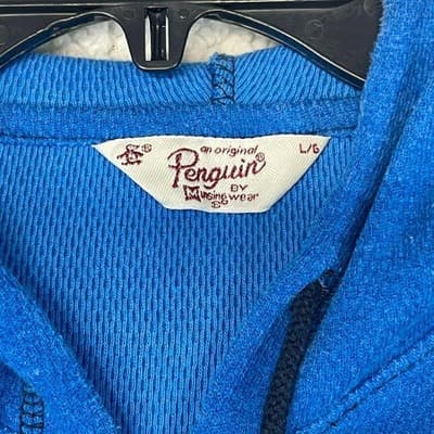 Original Penguin Hoodie Mens Large Blue Full Zip Knit Sweatshirt Logo Graphic - Thumbnail 4