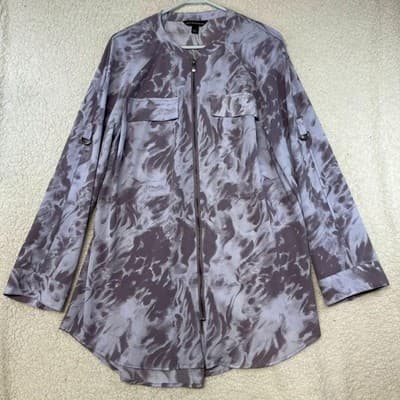 Rock & Republic Jacket Womens L Purple Geometric Zip Front Lightweight Unlined