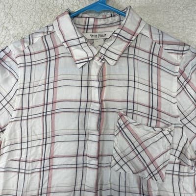 White House Black Market Shirt Womens 6 White Plaid Button Up Rayon Long Sleeve - Thumbnail 2
