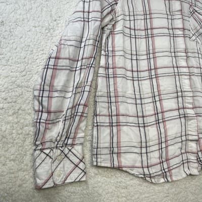 White House Black Market Shirt Womens 6 White Plaid Button Up Rayon Long Sleeve - Thumbnail 3
