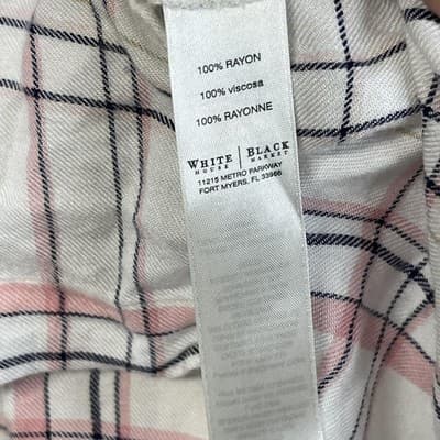 White House Black Market Shirt Womens 6 White Plaid Button Up Rayon Long Sleeve - Thumbnail 6
