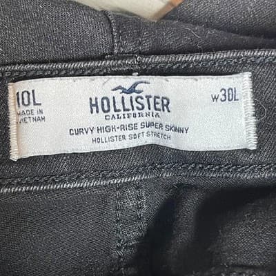Hollister Curvy High Rise Super Skinny Jeans Womens 10L Black Dark Wash Stretch - Thumbnail 7