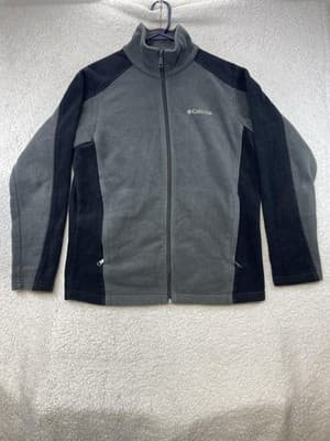 Columbia Jacket Mens M Gray Black Full Zip Fleece Stand Collar Pockets