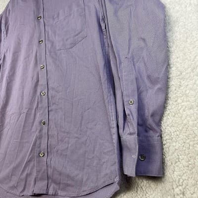 Kenneth Cole Reaction Shirt Mens M Purple Gingham Button Non Iron Long Sleeve - Thumbnail 3