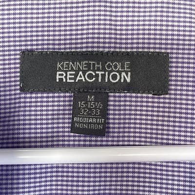 Kenneth Cole Reaction Shirt Mens M Purple Gingham Button Non Iron Long Sleeve - Thumbnail 5