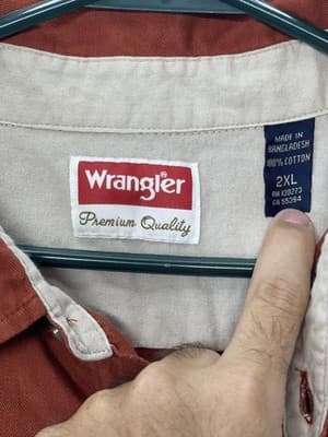Wrangler Shirt Mens 2XL Brown Solid Button Up Cotton Long Sleeve Casual Workwear - Thumbnail 5