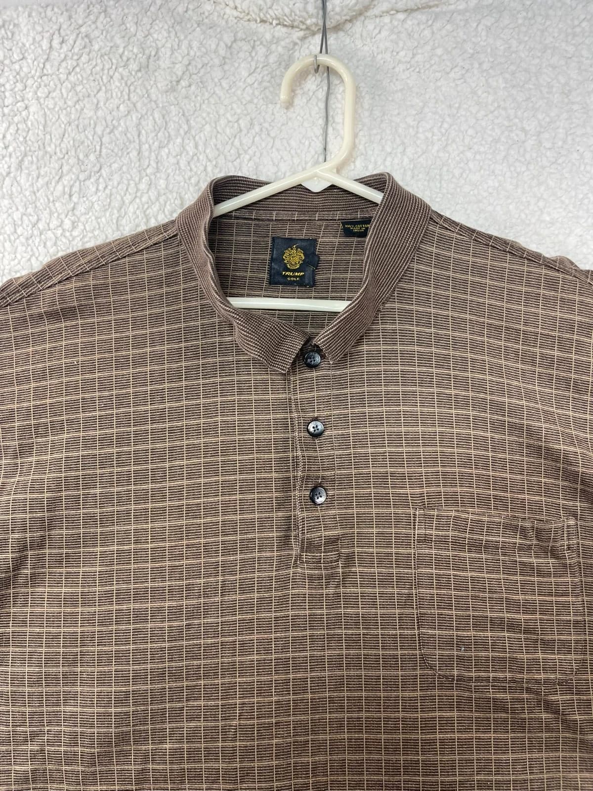 Men's Trump Golf Brown Striped Cotton Polo Shirt XXL - Thumbnail 3