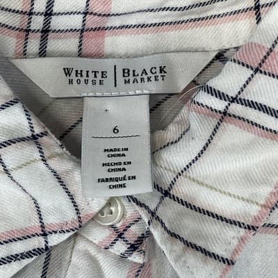 White House Black Market Shirt Womens 6 White Plaid Button Up Rayon Long Sleeve - Thumbnail 5