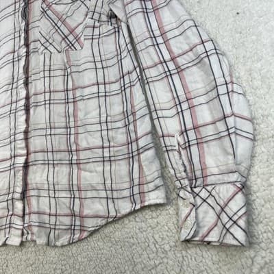 White House Black Market Shirt Womens 6 White Plaid Button Up Rayon Long Sleeve - Thumbnail 4