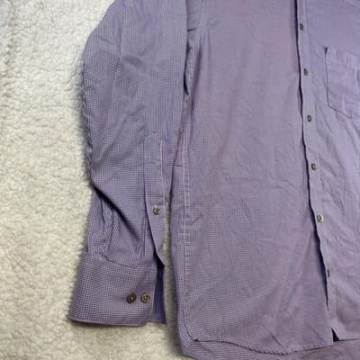 Kenneth Cole Reaction Shirt Mens M Purple Gingham Button Non Iron Long Sleeve - Thumbnail 4