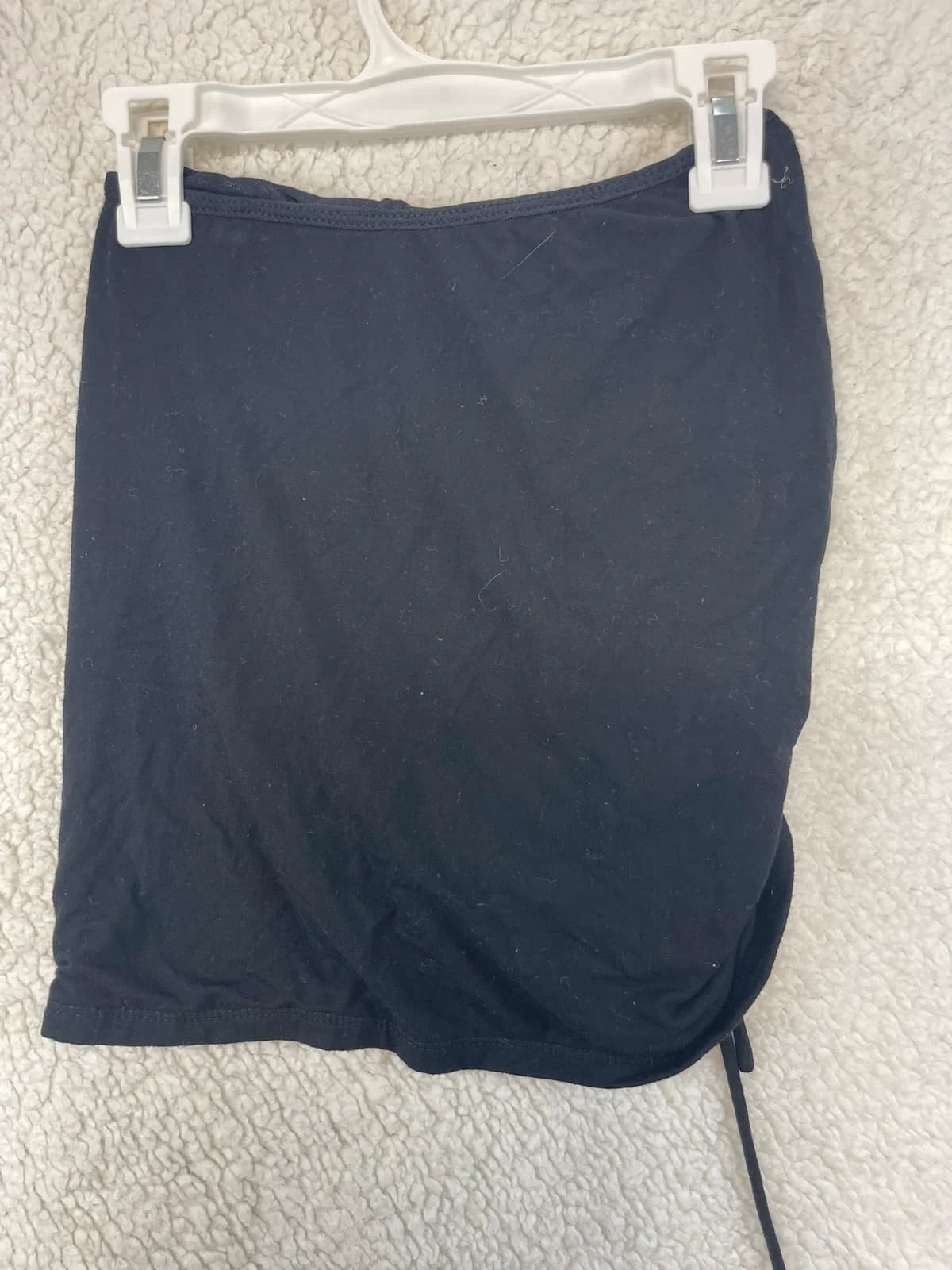 White Fox Effortless Black Ruched Drawstring Mini Skirt XXS - Thumbnail 2