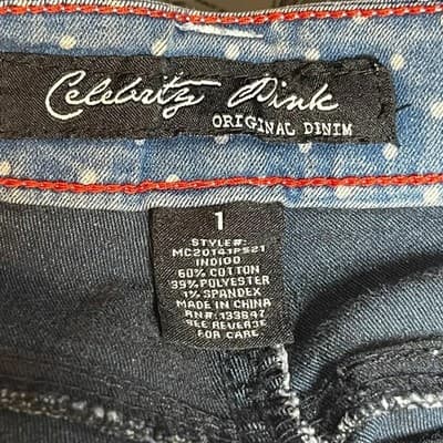 Celebrity Pink Skinny Jeans Juniors 1 Blue Polka Dot Medium Wash Stretch Denim - Thumbnail 7