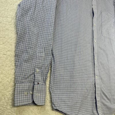 Tommy Hilfiger Shirt Mens M Blue Check Stretch Wrinkle Free Long Sleeve - Thumbnail 4