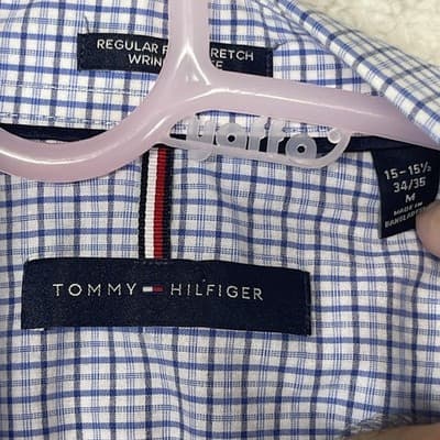 Tommy Hilfiger Shirt Mens M Blue Check Stretch Wrinkle Free Long Sleeve - Thumbnail 6