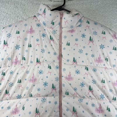 Disney Vest Womens 3X Pink Castle Snowflake Quilted Puffer Christmas Holiday - Thumbnail 2
