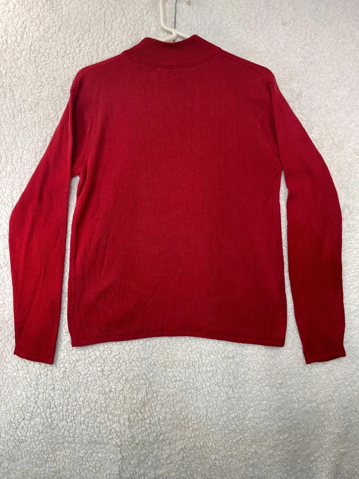 Women's Vintage SILX 100% Silk Ribbed Mock Neck Sweater Red Size L - Thumbnail 2