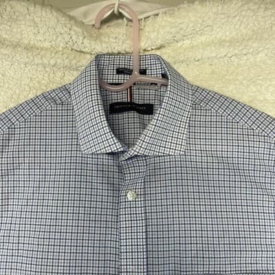 Tommy Hilfiger Shirt Mens M Blue Check Stretch Wrinkle Free Long Sleeve - Thumbnail 2