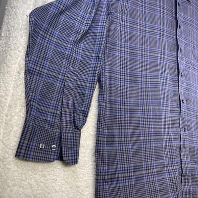 Jos. A. Bank Shirt Mens L Blue Plaid Button Down Cotton Long Sleeve Classic Fit - Thumbnail 4