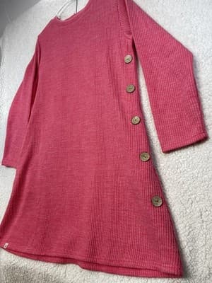 Simply Southern Sweater Dress Womens L Pink Ribbed Knit Side Button Long Sleeve - Thumbnail 2