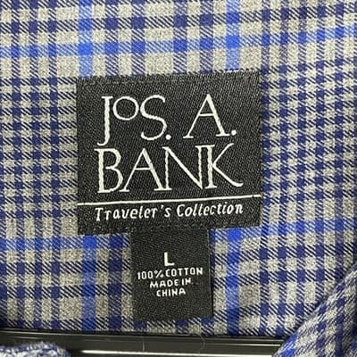 Jos. A. Bank Shirt Mens L Blue Plaid Button Down Cotton Long Sleeve Classic Fit - Thumbnail 5