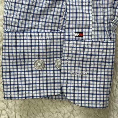 Tommy Hilfiger Shirt Mens M Blue Check Stretch Wrinkle Free Long Sleeve - Thumbnail 5