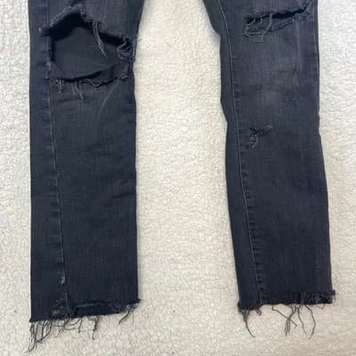Zara High Rise Skinny Jeans Womens 4 Black Charcoal Wash Distressed Frayed Hem - Thumbnail 4