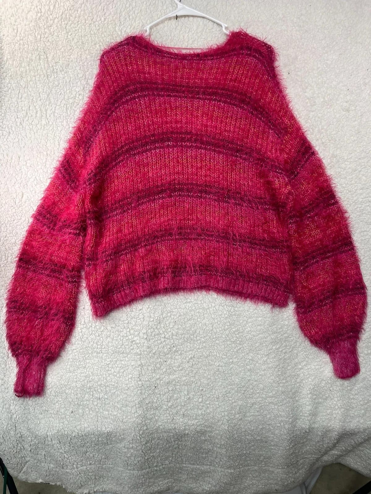 Women's Free People Fuzzy Open Knit Sweater Pink Size S - Thumbnail 2